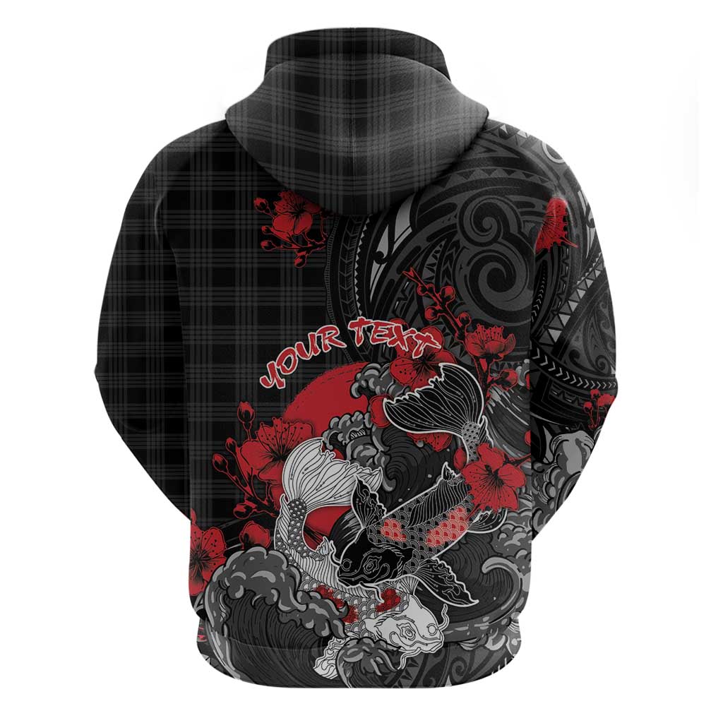 Personalised Hawaiian And Japanese Zip Hoodie Aloha Koi Fish Palaka Patterns - Polynesian Pride