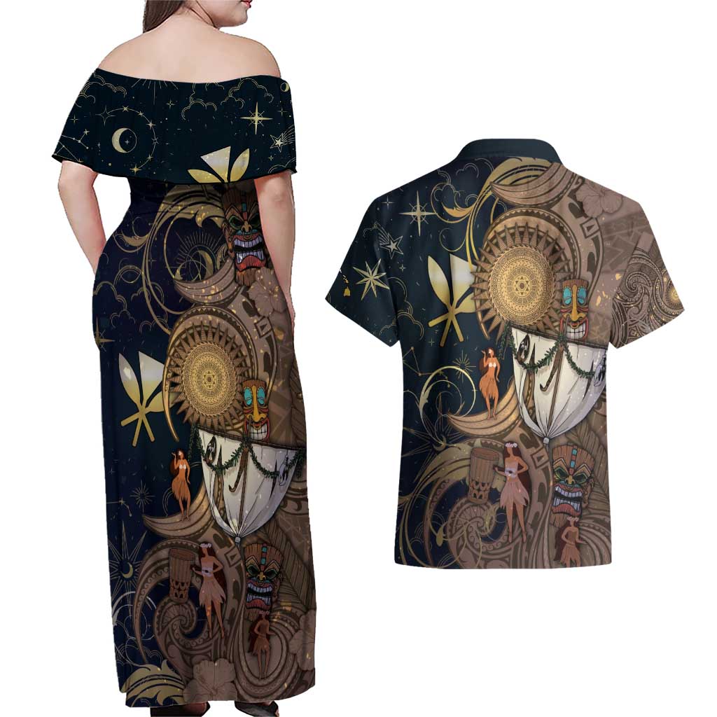 Hawaii Makahiki Couples Matching Off Shoulder Maxi Dress and Hawaiian Shirt Polynesian Sky And Earth - Polynesian Pride