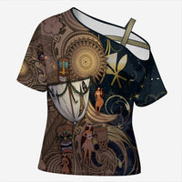 Hawaii Makahiki Cross Shoulder Shirt Polynesian Sky And Earth DT05 Female Gold - Polynesian Pride