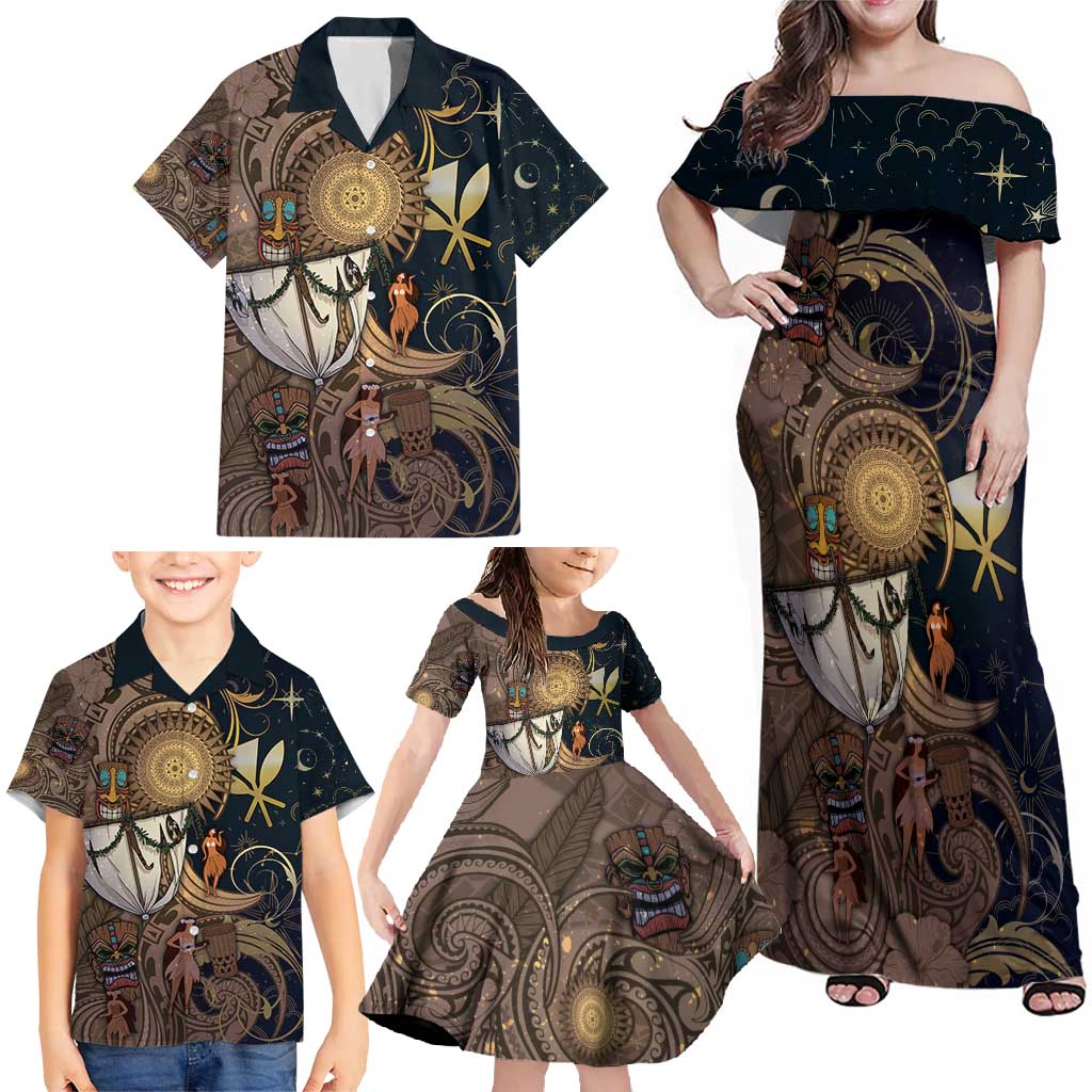 Hawaii Makahiki Family Matching Off Shoulder Maxi Dress and Hawaiian Shirt Polynesian Sky And Earth DT05 - Polynesian Pride