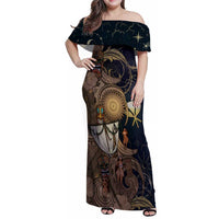 Hawaii Makahiki Family Matching Off Shoulder Maxi Dress and Hawaiian Shirt Polynesian Sky And Earth DT05 Mom's Dress Gold - Polynesian Pride