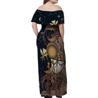 Hawaii Makahiki Family Matching Off Shoulder Maxi Dress and Hawaiian Shirt Polynesian Sky And Earth DT05 - Polynesian Pride