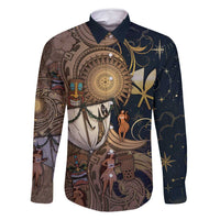 Hawaii Makahiki Family Matching Summer Maxi Dress and Hawaiian Shirt Polynesian Sky And Earth DT05 Dad's Shirt - Long Sleeve Gold - Polynesian Pride
