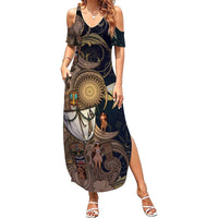 Hawaii Makahiki Family Matching Summer Maxi Dress and Hawaiian Shirt Polynesian Sky And Earth DT05 Mom's Dress Gold - Polynesian Pride