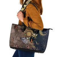 Hawaii Makahiki Leather Tote Bag Polynesian Sky And Earth DT05 Gold - Polynesian Pride