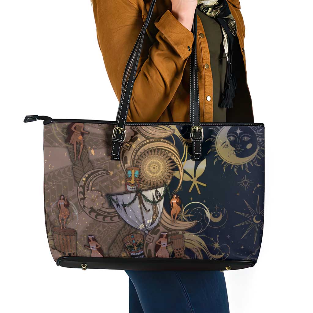 Hawaii Makahiki Leather Tote Bag Polynesian Sky And Earth DT05 - Polynesian Pride
