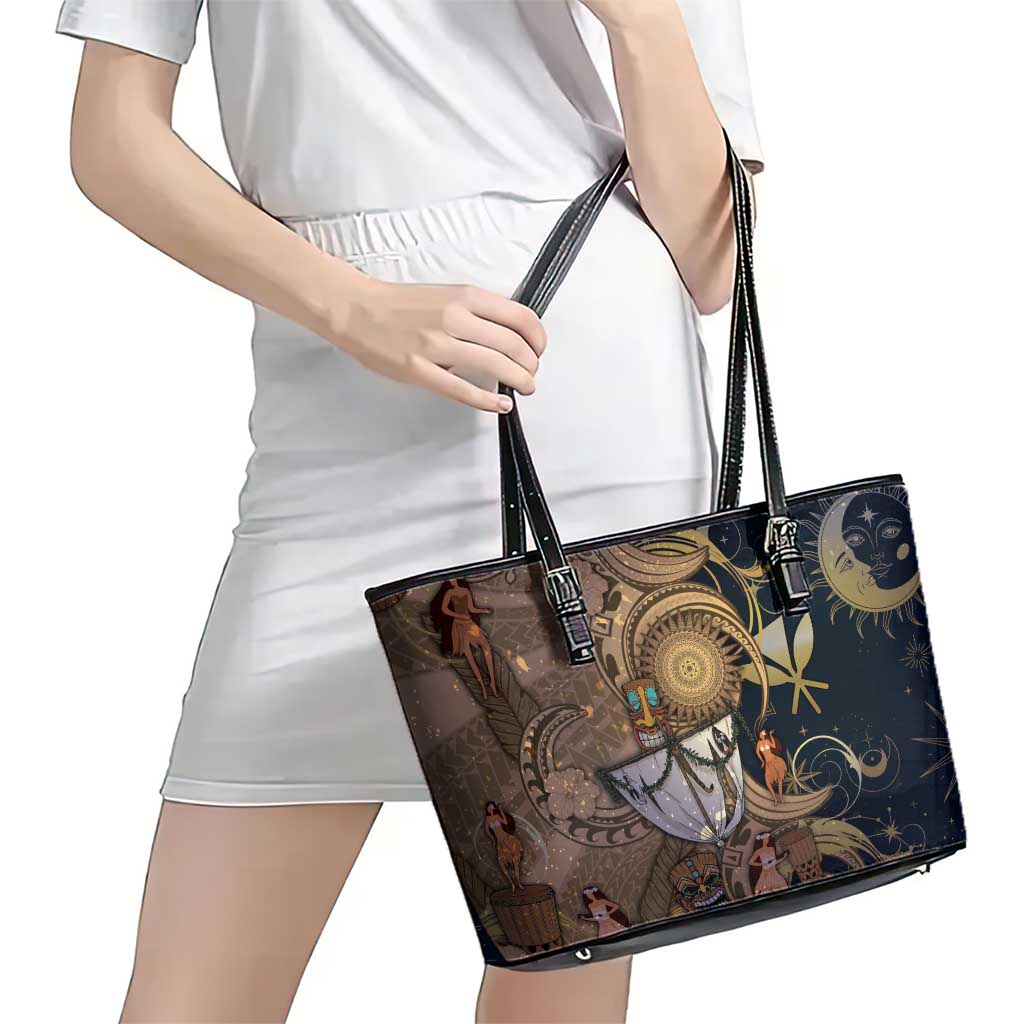 Hawaii Makahiki Leather Tote Bag Polynesian Sky And Earth DT05 - Polynesian Pride