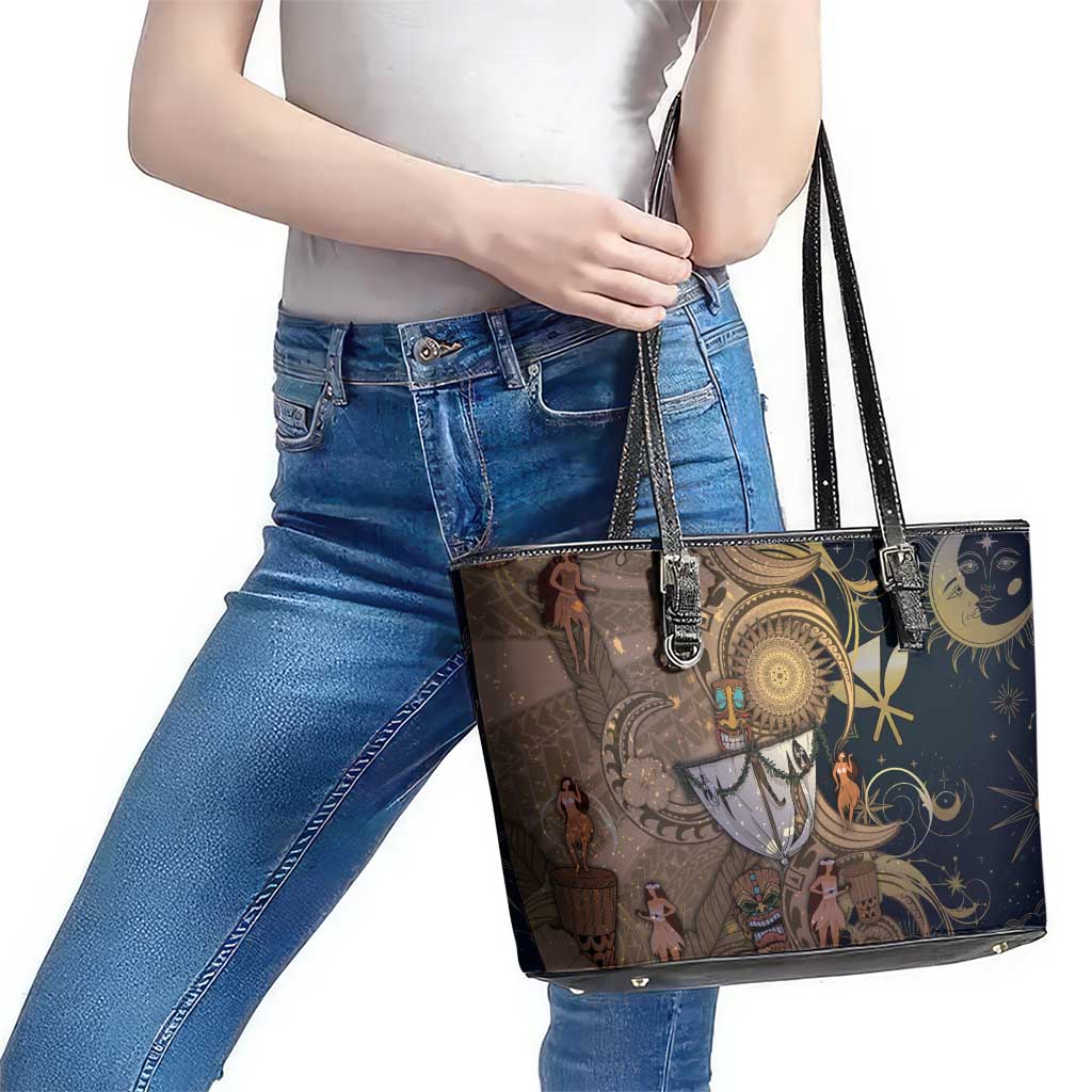 Hawaii Makahiki Leather Tote Bag Polynesian Sky And Earth DT05 - Polynesian Pride