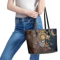 Hawaii Makahiki Leather Tote Bag Polynesian Sky And Earth DT05 - Polynesian Pride