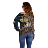 Hawaii Makahiki Off Shoulder Sweater Polynesian Sky And Earth - Polynesian Pride