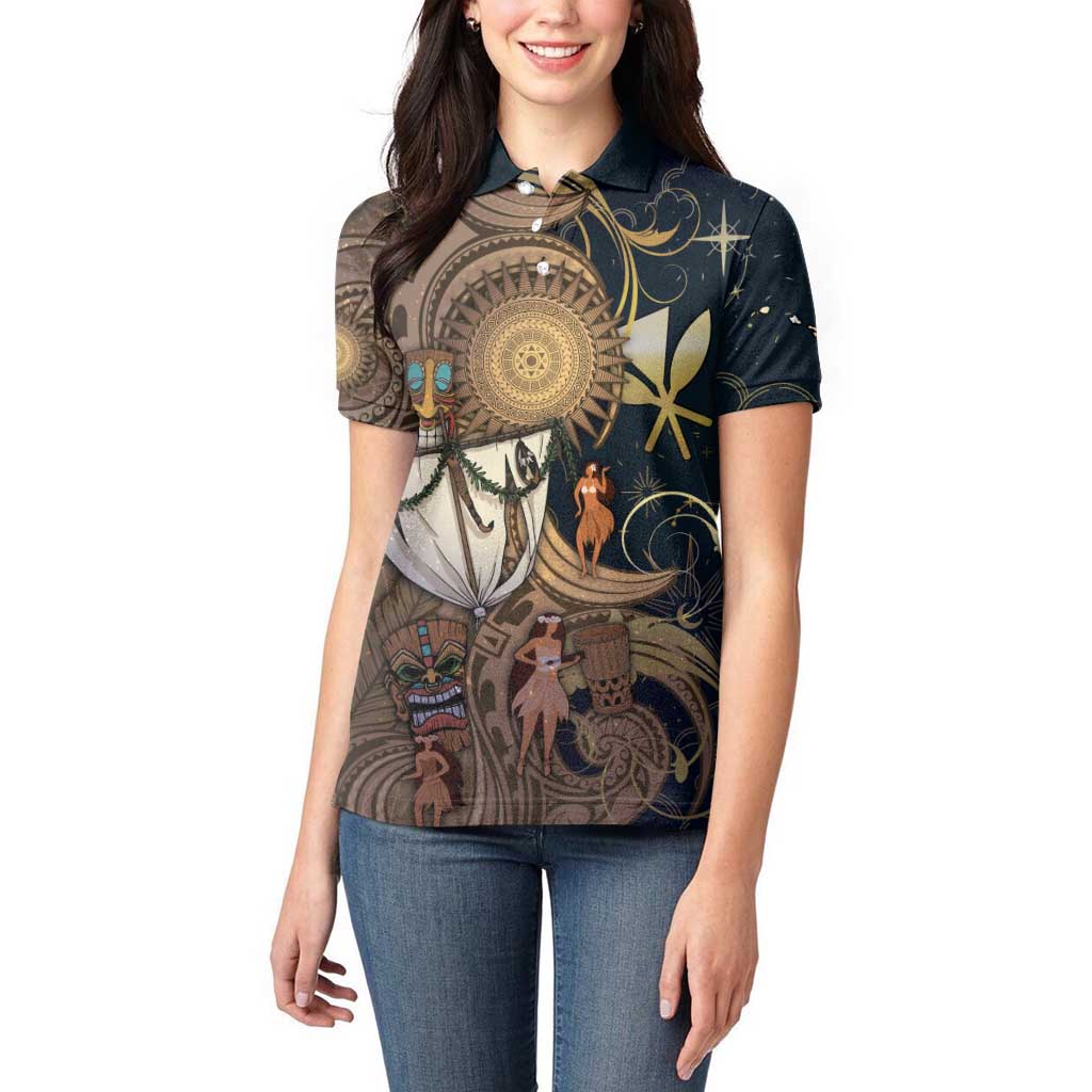 Hawaii Makahiki Women Polo Shirt Polynesian Sky And Earth - Polynesian Pride