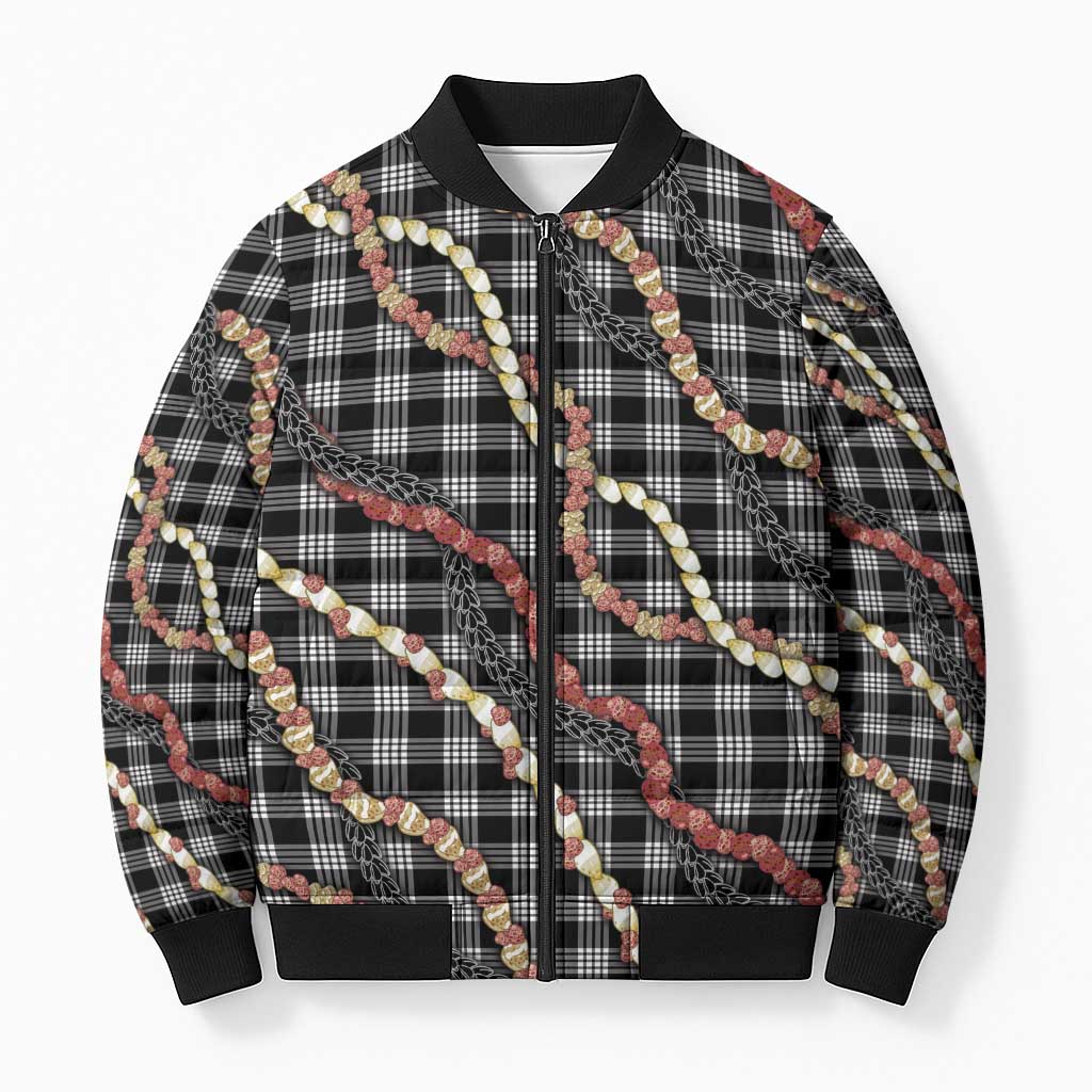 Hawaii Palaka Niihau Shell Lei Bomber Puffer Jacket Tropical Island Plaid Patterns