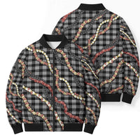 Hawaii Palaka Niihau Shell Lei Bomber Puffer Jacket Tropical Island Plaid Patterns