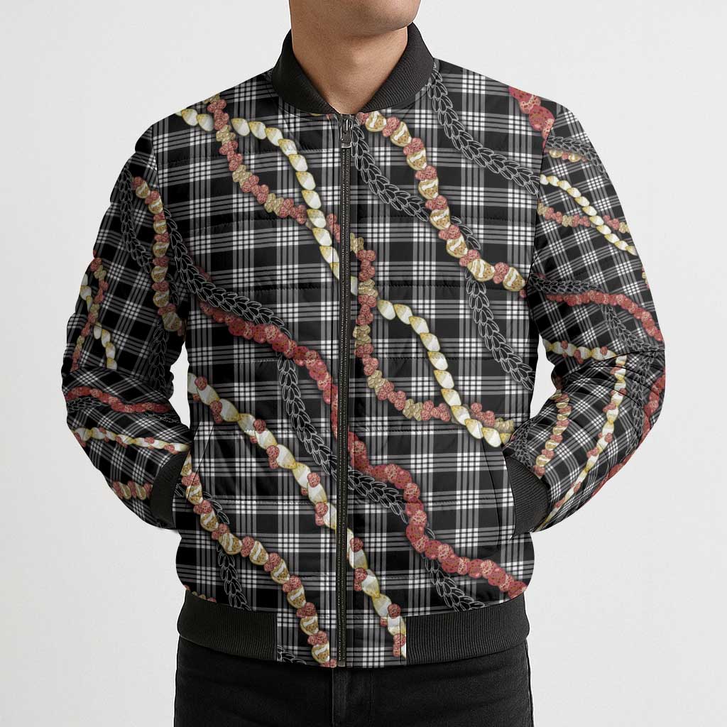 Hawaii Palaka Niihau Shell Lei Bomber Puffer Jacket Tropical Island Plaid Patterns