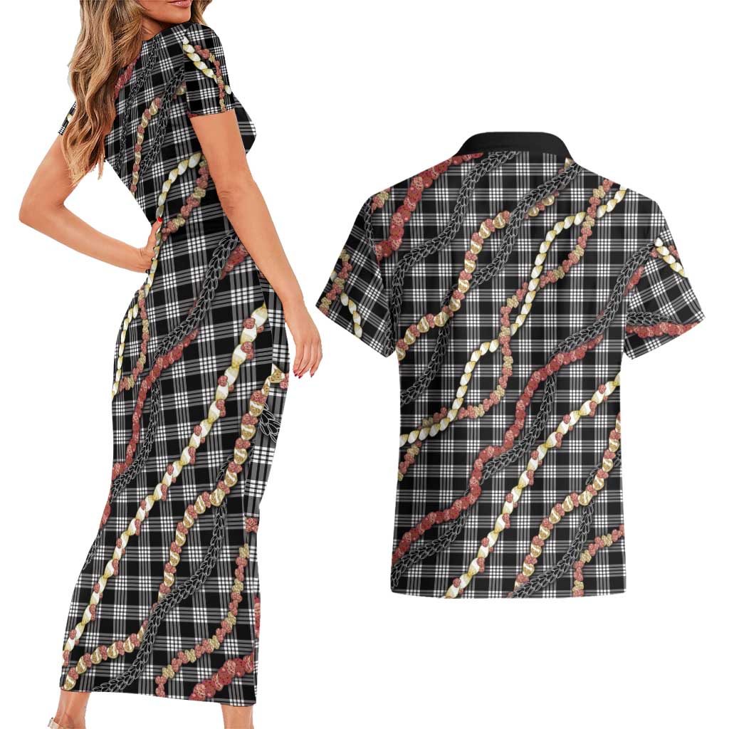 Hawaii Palaka Niihau Shell Lei Couples Matching Short Sleeve Bodycon Dress and Hawaiian Shirt Tropical Island Plaid Patterns DT05 - Polynesian Pride