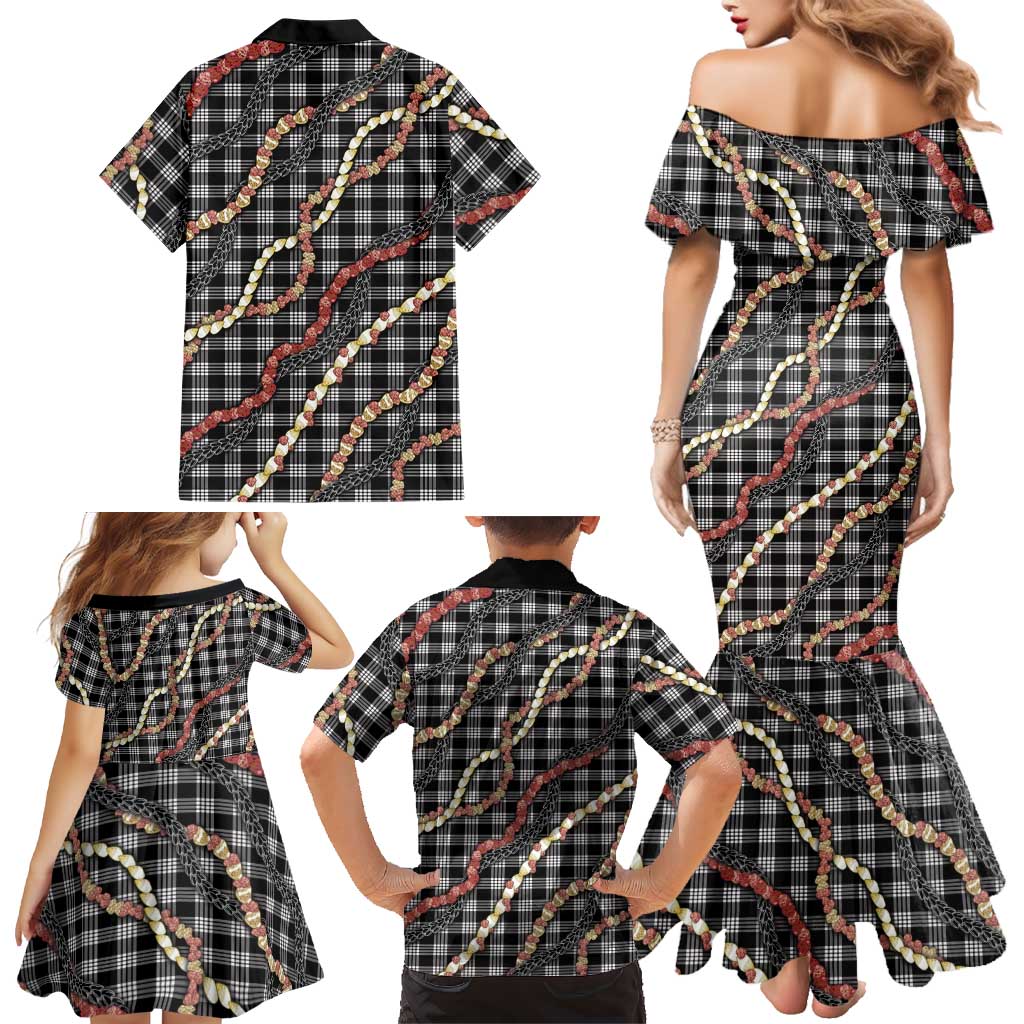 Hawaii Palaka Niihau Shell Lei Family Matching Mermaid Dress and Hawaiian Shirt Tropical Island Plaid Patterns DT05 - Polynesian Pride