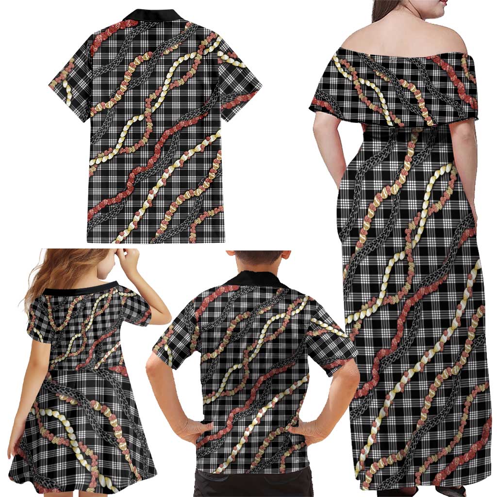 Hawaii Palaka Niihau Shell Lei Family Matching Off Shoulder Maxi Dress and Hawaiian Shirt Tropical Island Plaid Patterns DT05 - Polynesian Pride