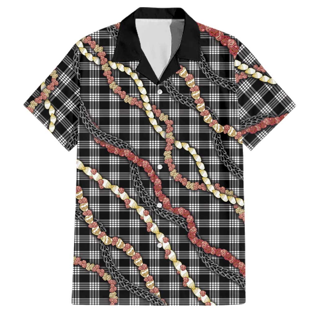 Hawaii Palaka Niihau Shell Lei Family Matching Off Shoulder Maxi Dress and Hawaiian Shirt Tropical Island Plaid Patterns DT05 Dad's Shirt - Short Sleeve Black - Polynesian Pride