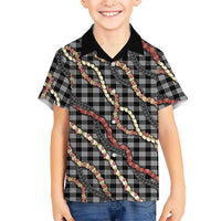 Hawaii Palaka Niihau Shell Lei Family Matching Off Shoulder Maxi Dress and Hawaiian Shirt Tropical Island Plaid Patterns DT05 Son's Shirt Black - Polynesian Pride
