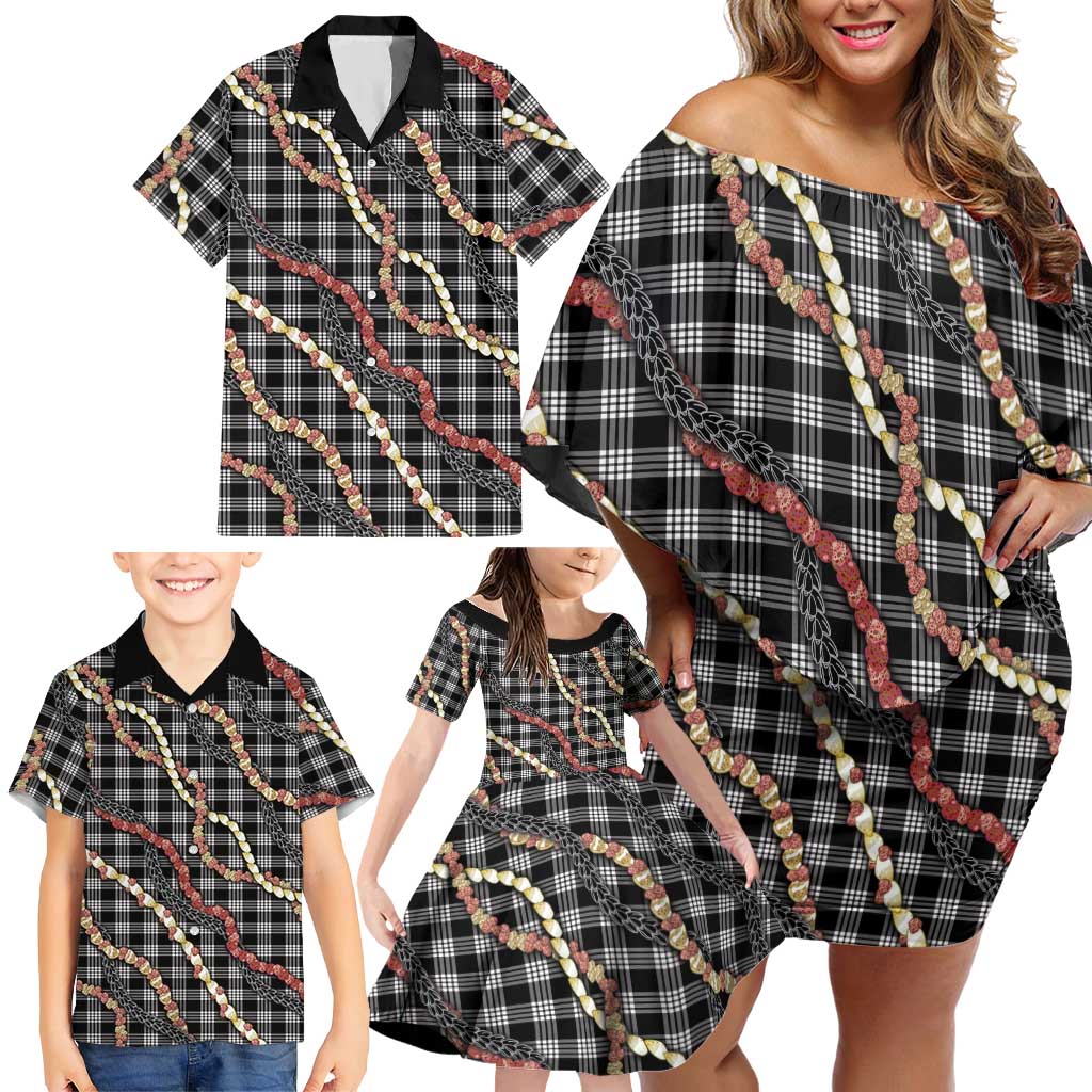 Hawaii Palaka Niihau Shell Lei Family Matching Off Shoulder Short Dress and Hawaiian Shirt Tropical Island Plaid Patterns DT05 - Polynesian Pride
