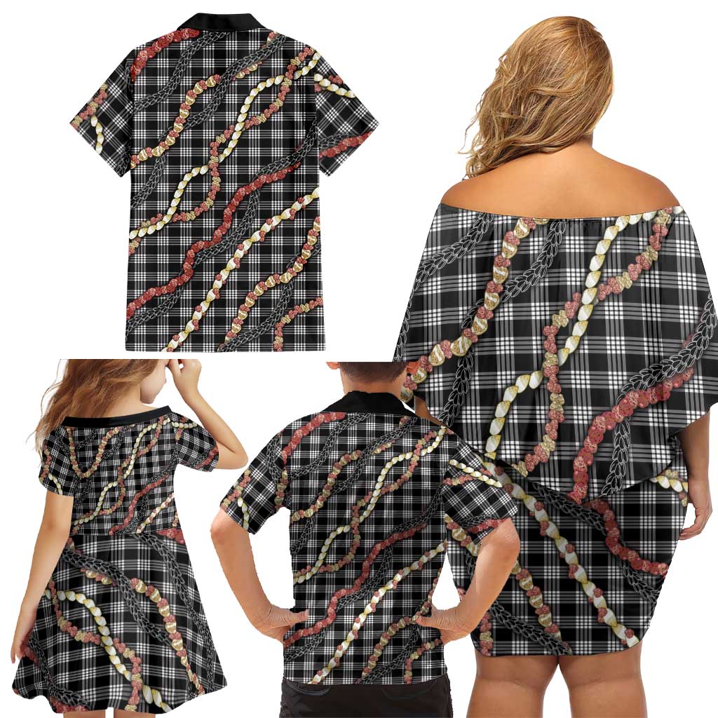 Hawaii Palaka Niihau Shell Lei Family Matching Off Shoulder Short Dress and Hawaiian Shirt Tropical Island Plaid Patterns DT05 - Polynesian Pride