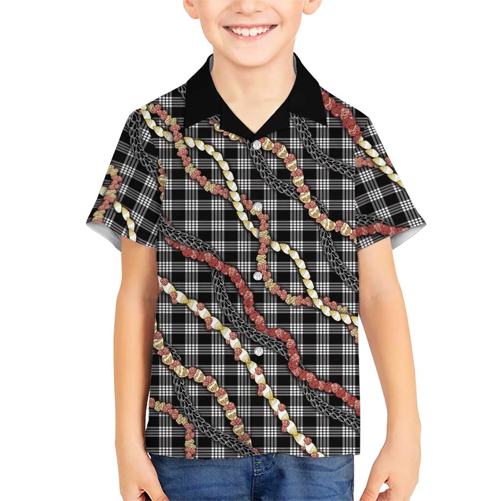 Hawaii Palaka Niihau Shell Lei Family Matching Off Shoulder Short Dress and Hawaiian Shirt Tropical Island Plaid Patterns DT05 Son's Shirt Black - Polynesian Pride