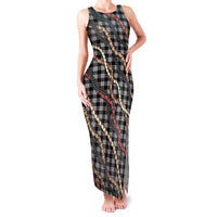 Hawaii Palaka Niihau Shell Lei Family Matching Tank Maxi Dress and Hawaiian Shirt Tropical Island Plaid Patterns DT05 Mom's Dress Black - Polynesian Pride