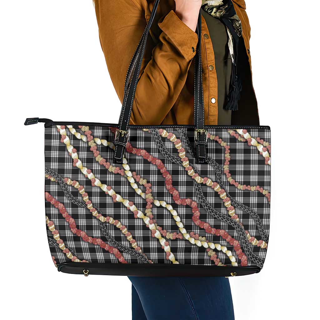 Hawaii Palaka Niihau Shell Lei Leather Tote Bag Tropical Island Plaid Patterns