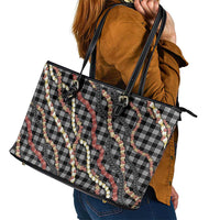 Hawaii Palaka Niihau Shell Lei Leather Tote Bag Tropical Island Plaid Patterns