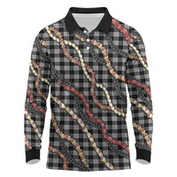 Hawaii Palaka Niihau Shell Lei Long Sleeve Polo Shirt Tropical Island Plaid Patterns DT05 Black - Polynesian Pride