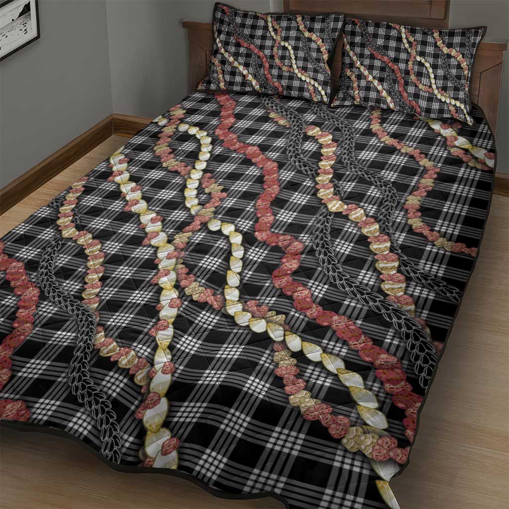 Hawaii Palaka Niihau Shell Lei Quilt Bed Set Tropical Island Plaid Patterns
