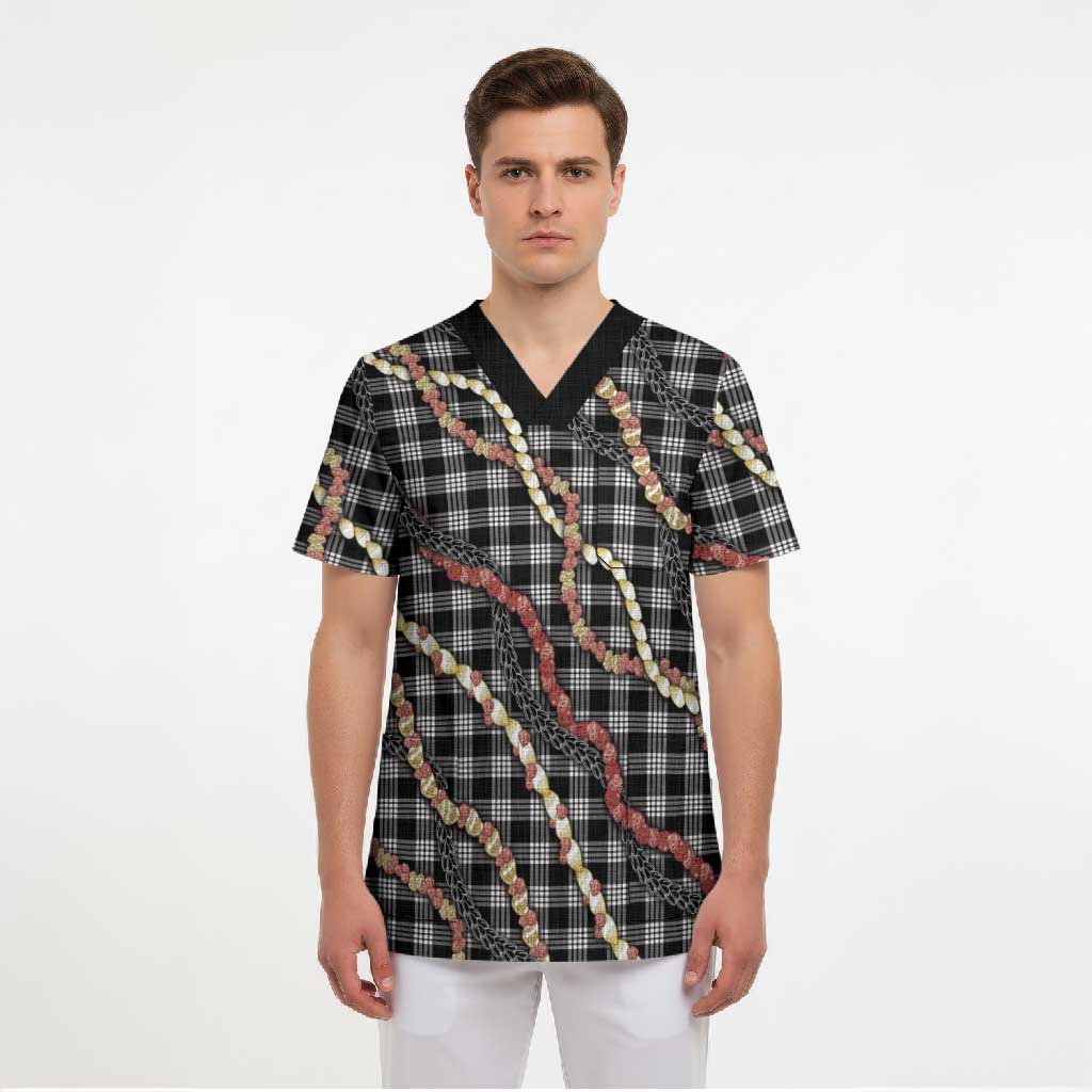Hawaii Palaka Niihau Shell Lei Scrub Top Tropical Island Plaid Patterns