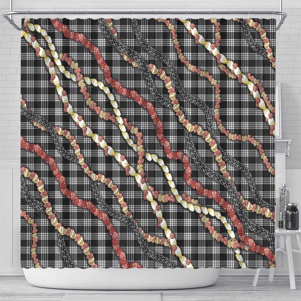 Hawaii Palaka Niihau Shell Lei Shower Curtain Tropical Island Plaid Patterns