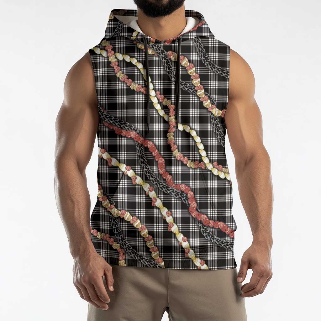 Hawaii Palaka Niihau Shell Lei Sleeveless Hoodie Tropical Island Plaid Patterns