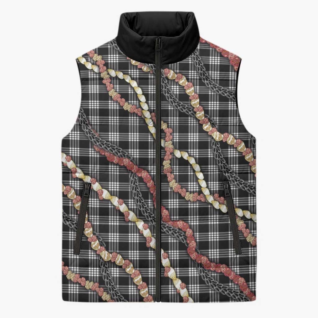 Hawaii Palaka Niihau Shell Lei Sleeveless Puffer Jacket Tropical Island Plaid Patterns