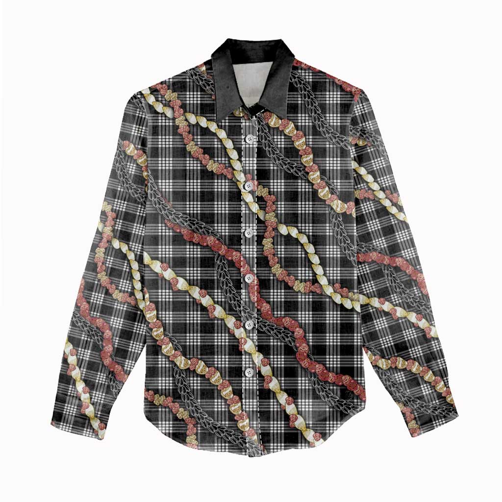 Hawaii Palaka Niihau Shell Lei Women Casual Shirt Tropical Island Plaid Patterns