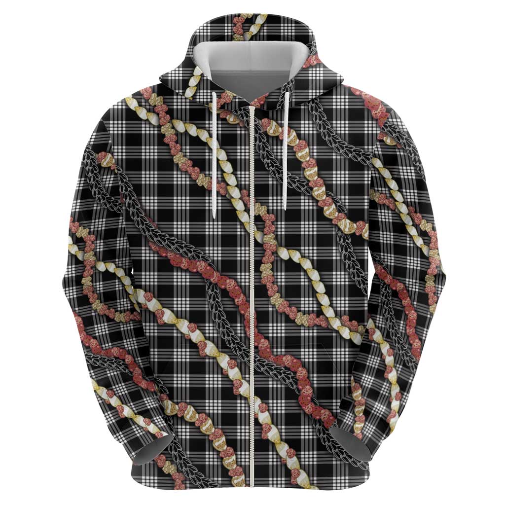 Hawaii Palaka Niihau Shell Lei Zip Hoodie Tropical Island Plaid Patterns