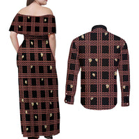 Hawaii Palaka Kahelelani Shell Lei Costume Couples Matching Off Shoulder Maxi Dress and Long Sleeve Button Shirt Plaid Patterns DT05 - Polynesian Pride