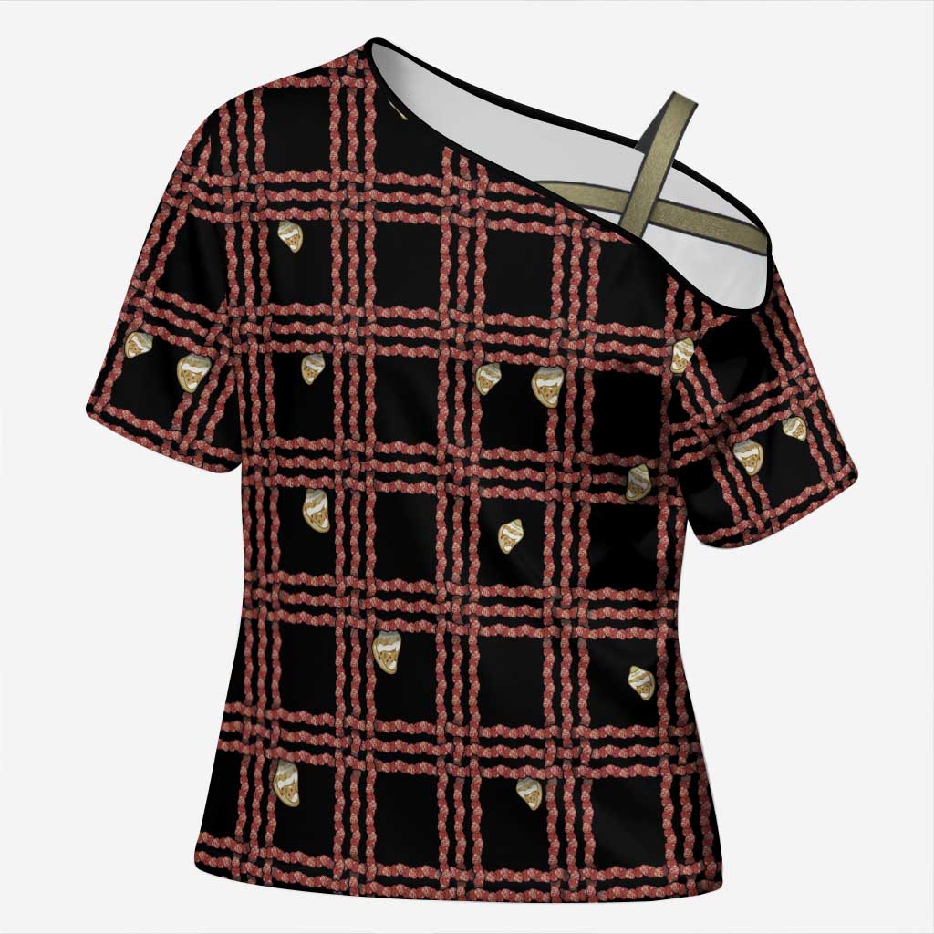 Hawaii Palaka Kahelelani Shell Lei Costume Cross Shoulder Shirt Plaid Patterns DT05 Female Black - Polynesian Pride