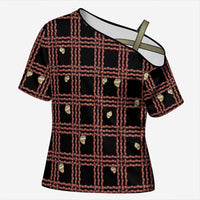 Hawaii Palaka Kahelelani Shell Lei Costume Cross Shoulder Shirt Plaid Patterns DT05 Female Black - Polynesian Pride