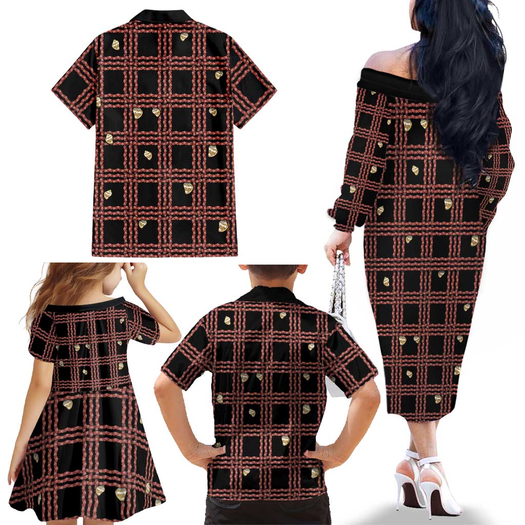 Hawaii Palaka Kahelelani Shell Lei Costume Family Matching Off The Shoulder Long Sleeve Dress and Hawaiian Shirt Plaid Patterns DT05 - Polynesian Pride