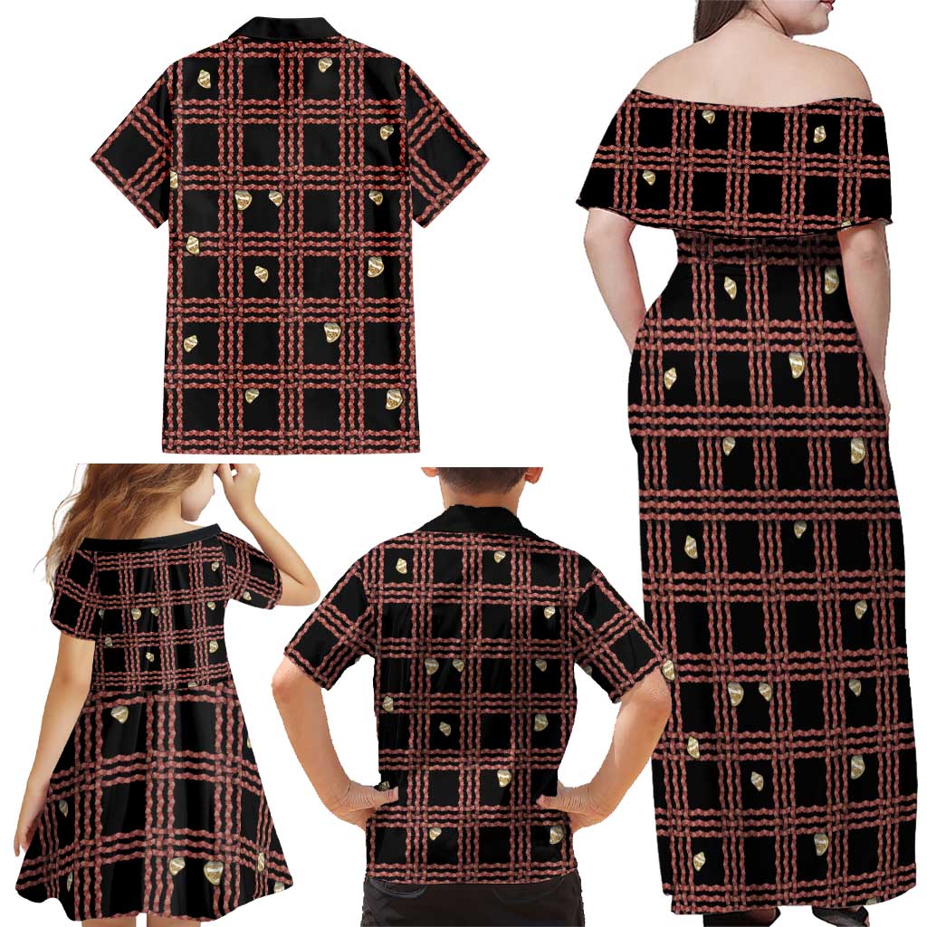 Hawaii Palaka Kahelelani Shell Lei Costume Family Matching Off Shoulder Maxi Dress and Hawaiian Shirt Plaid Patterns DT05 - Polynesian Pride