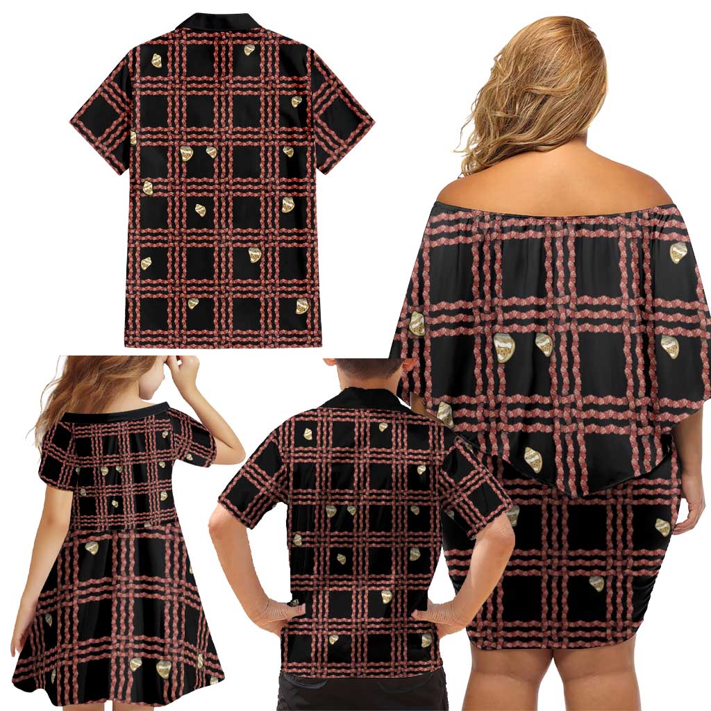 Hawaii Palaka Kahelelani Shell Lei Costume Family Matching Off Shoulder Short Dress and Hawaiian Shirt Plaid Patterns DT05 - Polynesian Pride