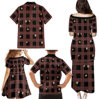 Hawaii Palaka Kahelelani Shell Lei Costume Family Matching Puletasi and Hawaiian Shirt Plaid Patterns