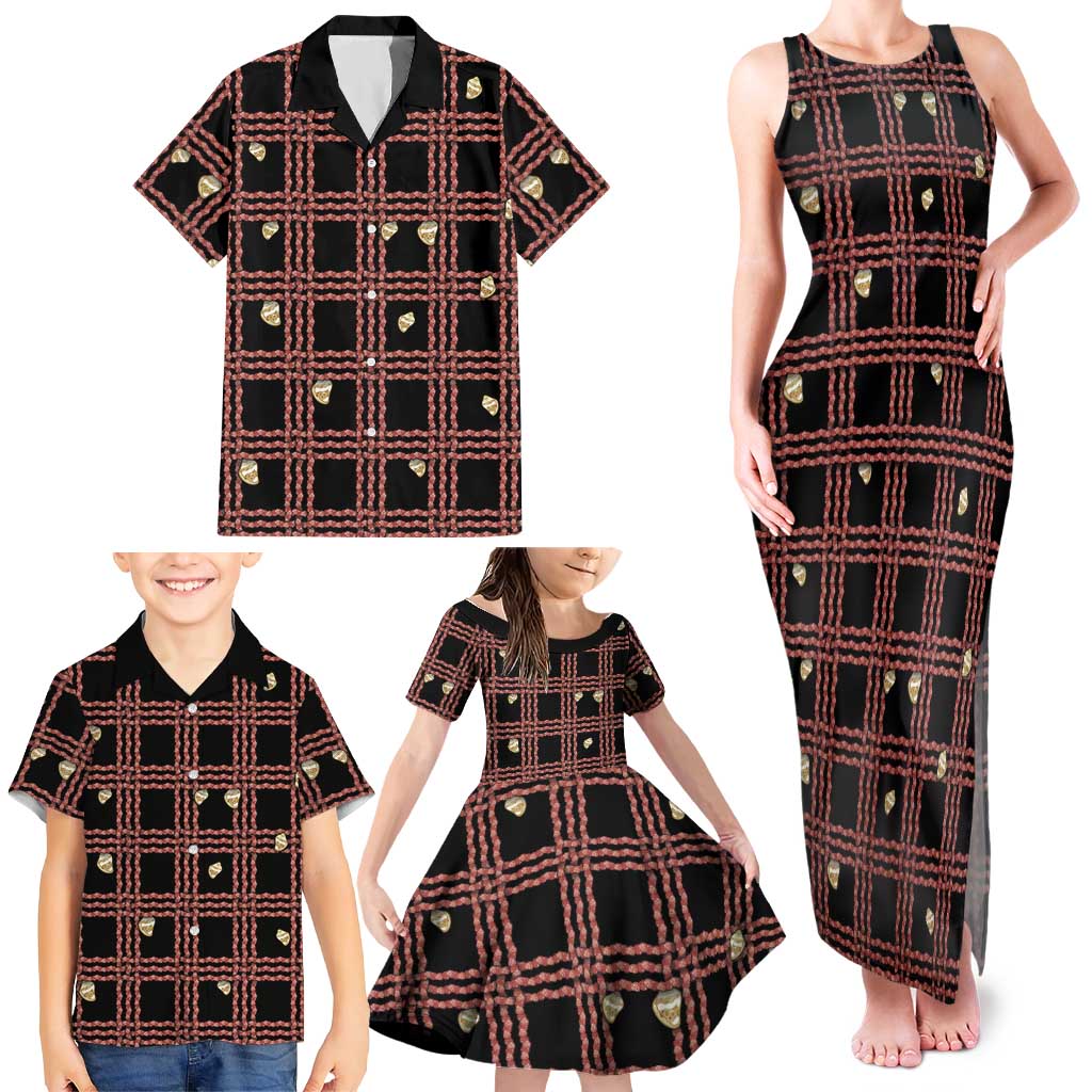 Hawaii Palaka Kahelelani Shell Lei Costume Family Matching Tank Maxi Dress and Hawaiian Shirt Plaid Patterns DT05 - Polynesian Pride