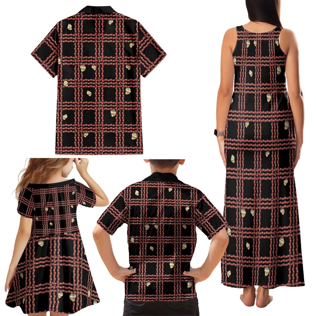 Hawaii Palaka Kahelelani Shell Lei Costume Family Matching Tank Maxi Dress and Hawaiian Shirt Plaid Patterns DT05 - Polynesian Pride