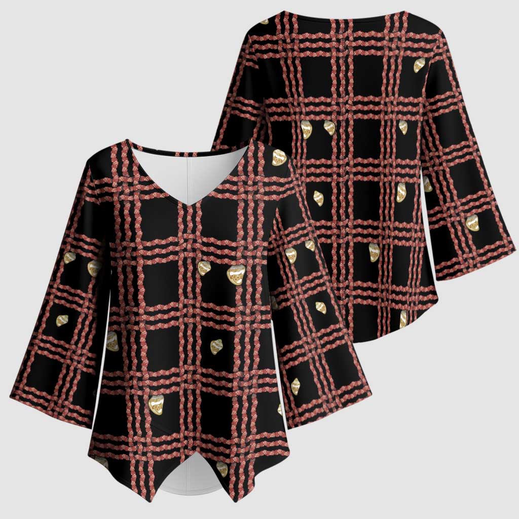 Hawaii Palaka Kahelelani Shell Lei Costume Kimono Sleeve Blouse Plaid Patterns