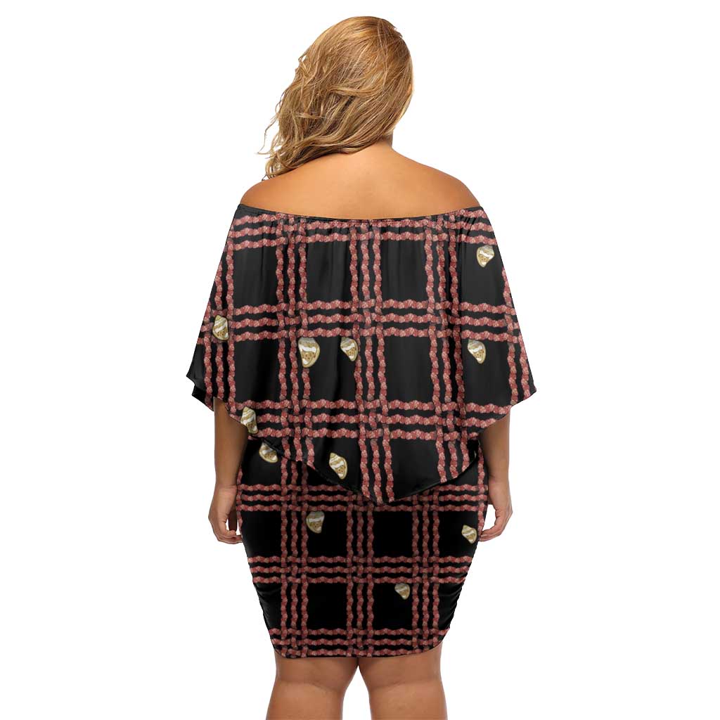 Hawaii Palaka Kahelelani Shell Lei Costume Off Shoulder Short Dress Plaid Patterns DT05 - Polynesian Pride