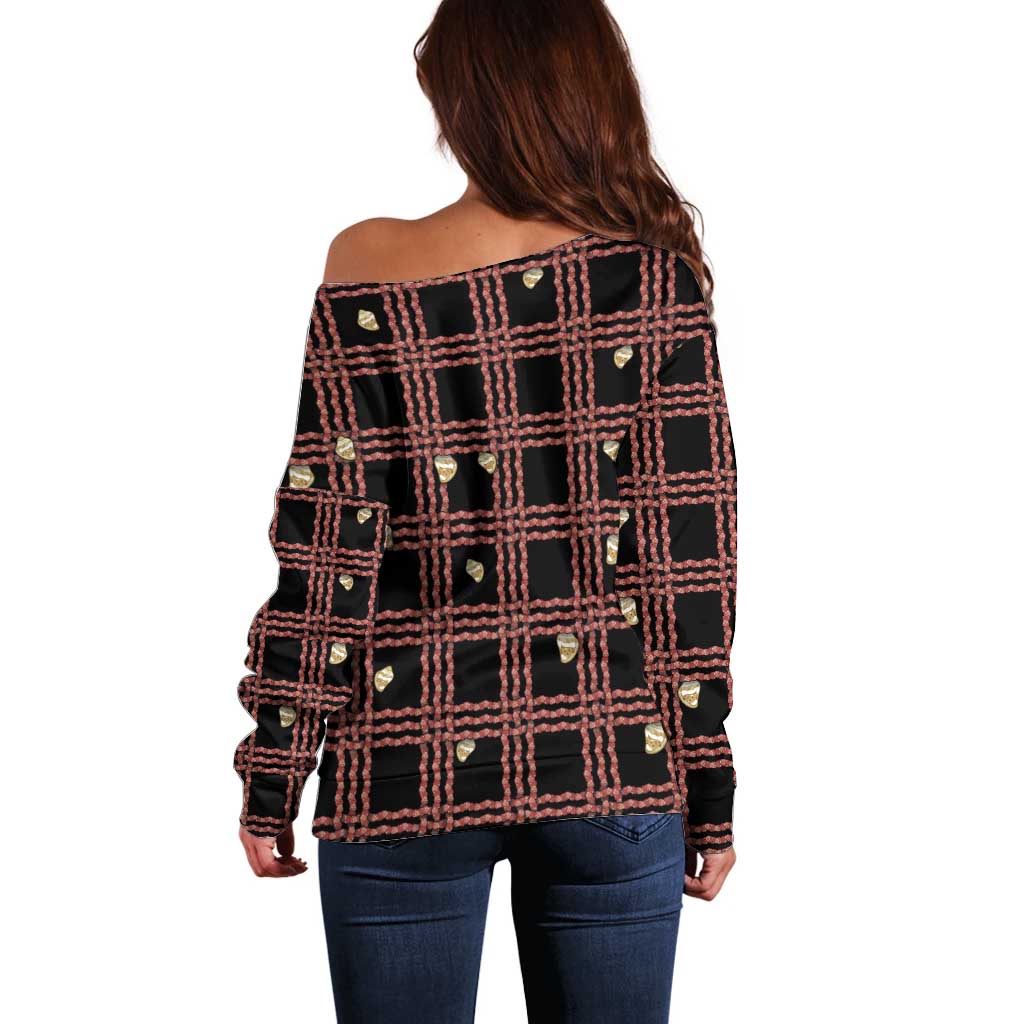 Hawaii Palaka Kahelelani Shell Lei Costume Off Shoulder Sweater Plaid Patterns