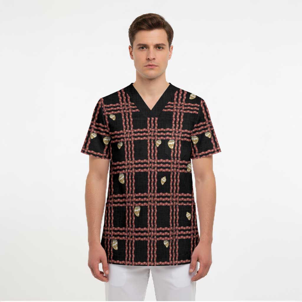 Hawaii Palaka Kahelelani Shell Lei Costume Scrub Top Plaid Patterns